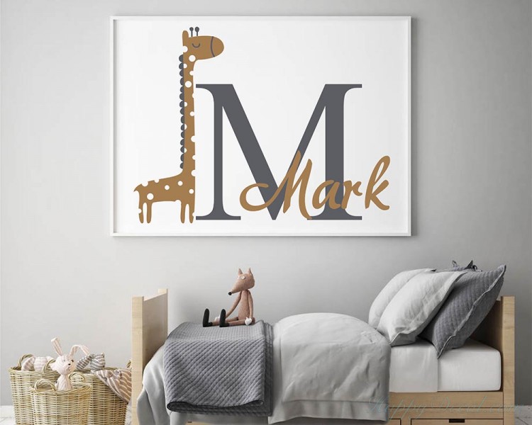 Giraffe Personalized Name and Initial Vinyl Decal